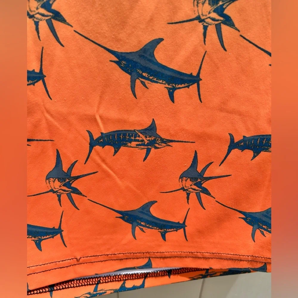 Guy Harvey Marlin Bimini Blast Orange Blue Long Sleeve Rash Guard Shirt Size S